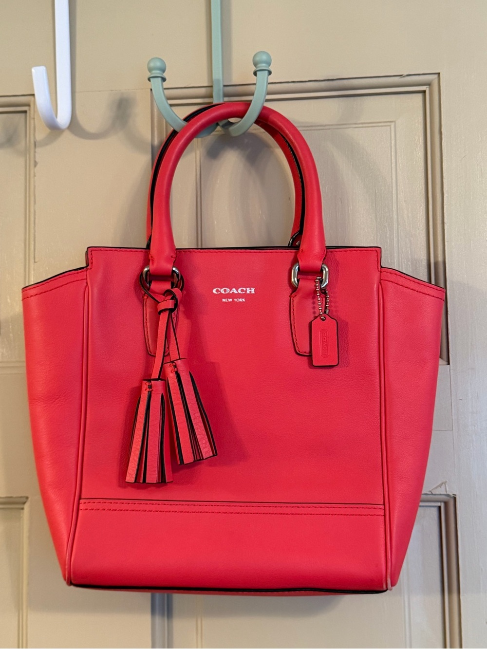 COACH Coral Leather Tote with Tassel Charm